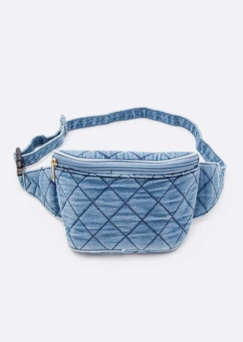 Washed Denim Quilted Fanny Pack