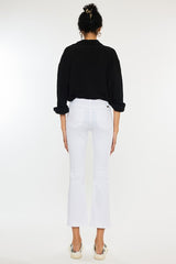 Kan Can White Stretch Cropped Side Slit Jeans