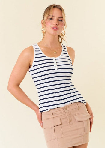 Striped Henley Tanks - 2 Colors!