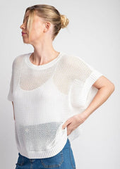 Loose Fit Off White Open Knit Top